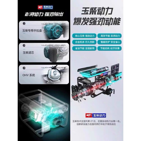 玉柴动力汽油发电机3KW/5/6/10/8千瓦220V家用小型单三相380v户外