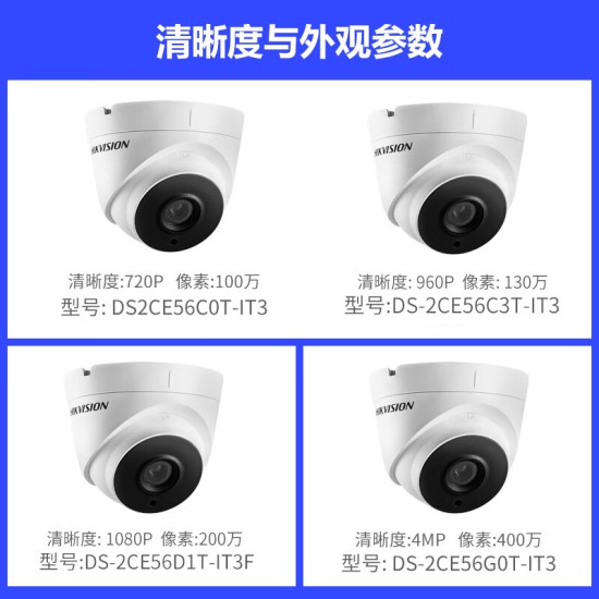 海康威视200万同轴模拟高清摄像头防水防尘红外全彩摄像机老式闭路半球