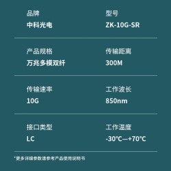 中科光电 10G多模光模块 SFP+万兆光模块 OMXD30000 SFP-XG-SX-MM850-D-A 双纤850nm,300M,LC口 ZK-10G-SR